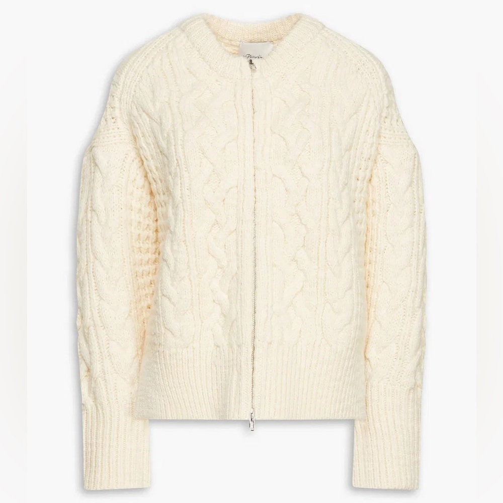 3.1 Phillip Lim Chunky Wool Knit Zip Pullover Cardigan‎ Sweater Ivory Small NWT
